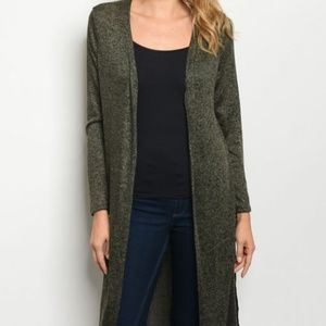 Knee Length Green Women's Cardigan